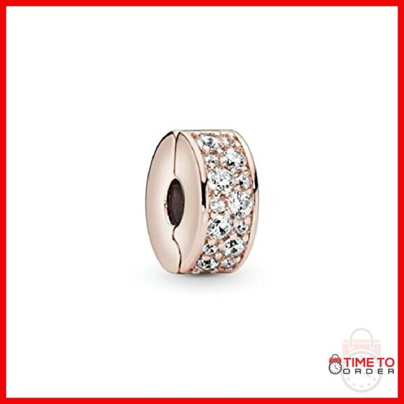 Clear Pavé Clip Charm Bracelet Charm, Rose Gold-Plated, Cubic Zirconia - Picture 2 of 4